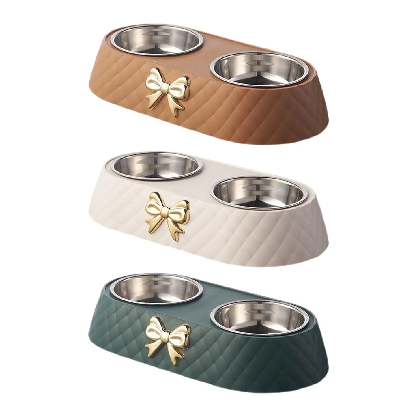 Dog/Cat Double Bowls with Ribbon Design